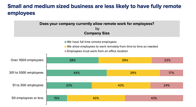 Small and medium sized business are less likely to have fully remote employees